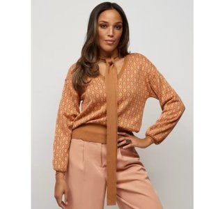 NWT Geometric Dot-Print Bow-Neck Sweater